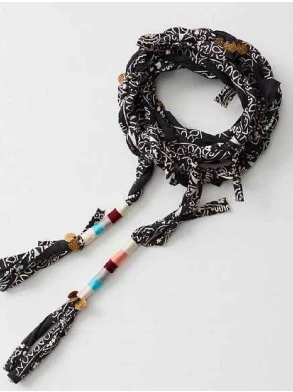 NWT Free People Blue Bandana Twisted Boho Gold Coin Embellished Wrap Belt - Picture 3 of 7